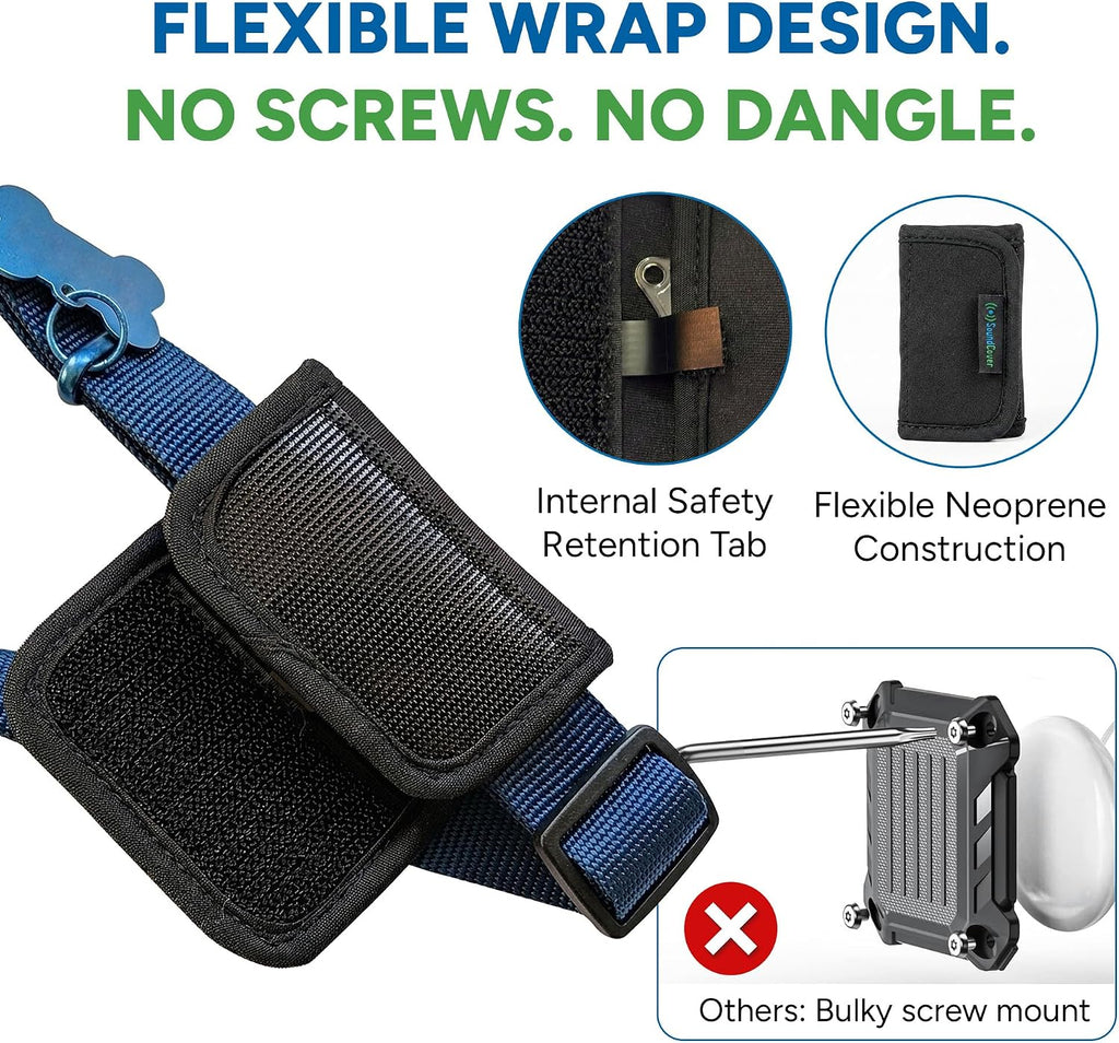 AirTag Holder for Pet Collars and Travel Straps – Compatible with Apple AirTag, Dual Layer Neoprene Wrap with Waterproof Shockproof Case, Secure Flat No Dangle Mount – 2 Pack