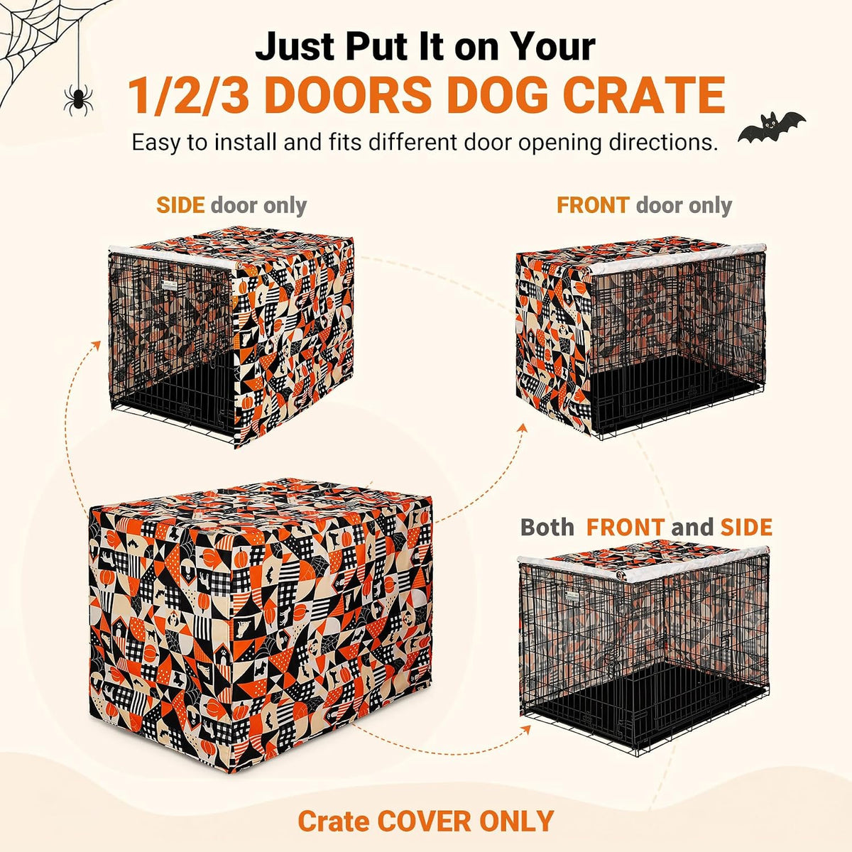 Explore Land Halloween Pattern Dog Crate Cover,48 Inches(Dog Grid)
