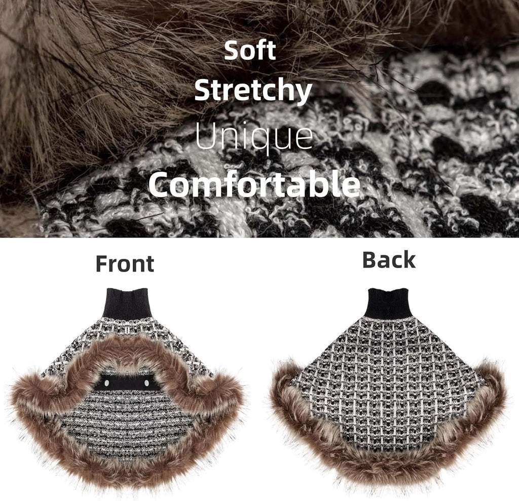 Dog Sweater Cloak, Pearl Cotton Bouclé Yarn Puppy Sweater, Cold Weather Coat Knitwear for Small Dogs, Classic Turtleneck Thick Dog Clothes with Thick Fluff DS95M