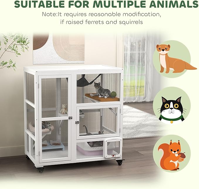 PawHut Indoor Wooden Catio, Cat House Cat Enclosure on Wheels - Image 8