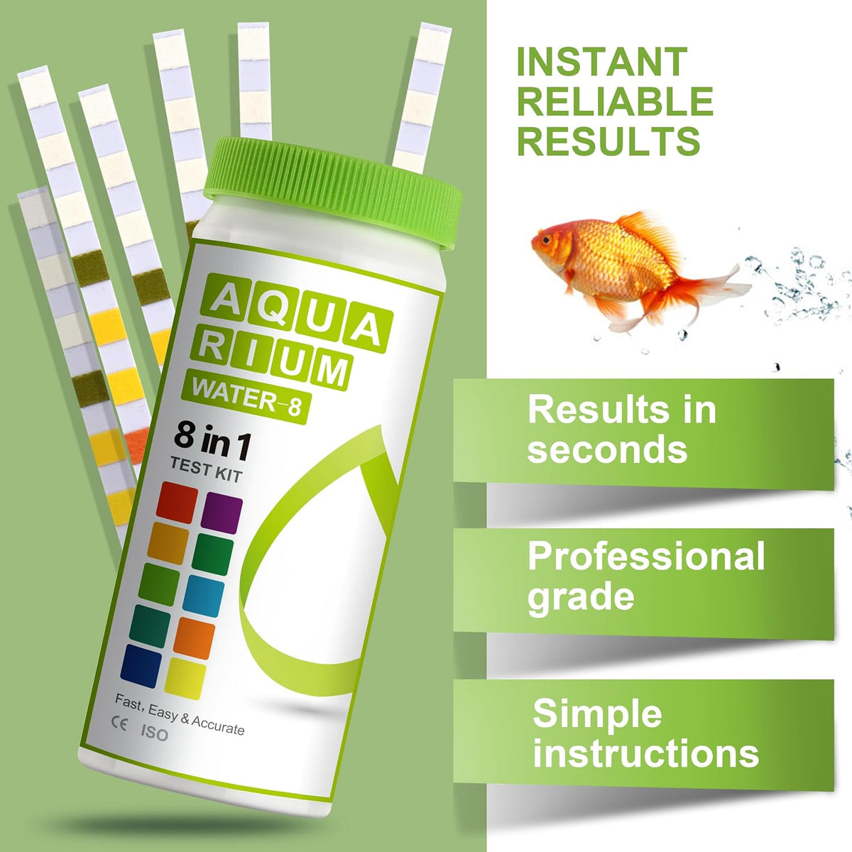 AAwipes Aquarium Ammonia Test Strips 8-in-1 |100 Strips | Quick & Accurate Water Testing for Freshwater & Saltwater Tanks -Test pH, Sodium Chloride, Alkalinity, Hardness, Chlorine etc. (K02-100)