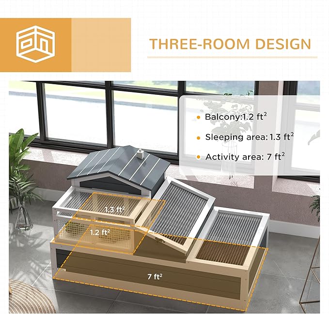 PawHut 3- Room Tortoise House Habitat - Image 3