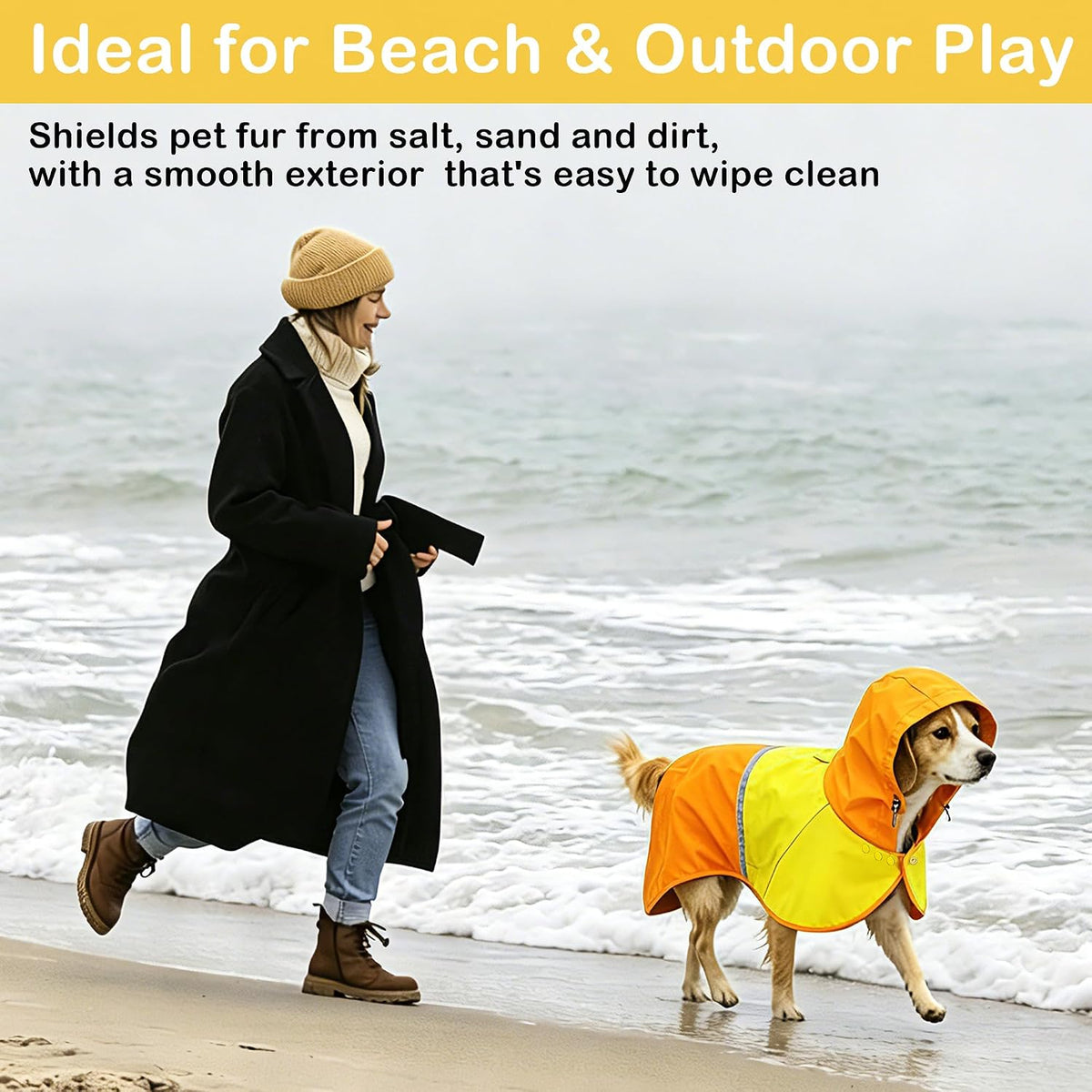 Dog Raincoat Jacket, Reflective Hood Poncho Slicker (M, Yellow)