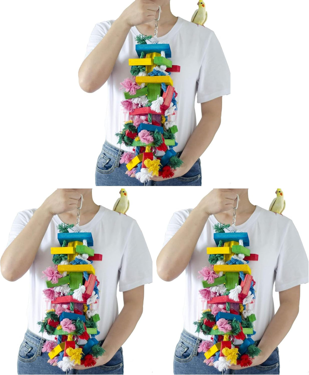 19.7" Bird Block Knots Tearing Toy, Natural Wooden Parrot Chewing Toy