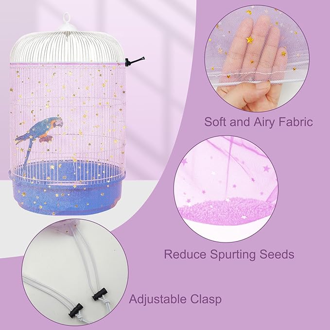 Bird Cage Cover, 45-90'' Adjustable, Universal Nylon Mesh Net, Bird Cage Skirt - Image 3