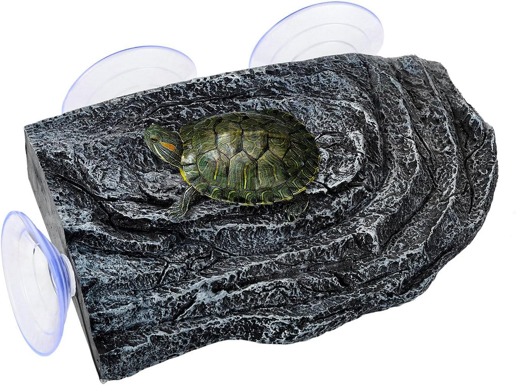 Turtle Basking Platform with 3pcs Suction Cups Resin Floating Climbing Terrace Simulated Rock Resting Dock for Semiaquatic Tortoise Frogs Lizards