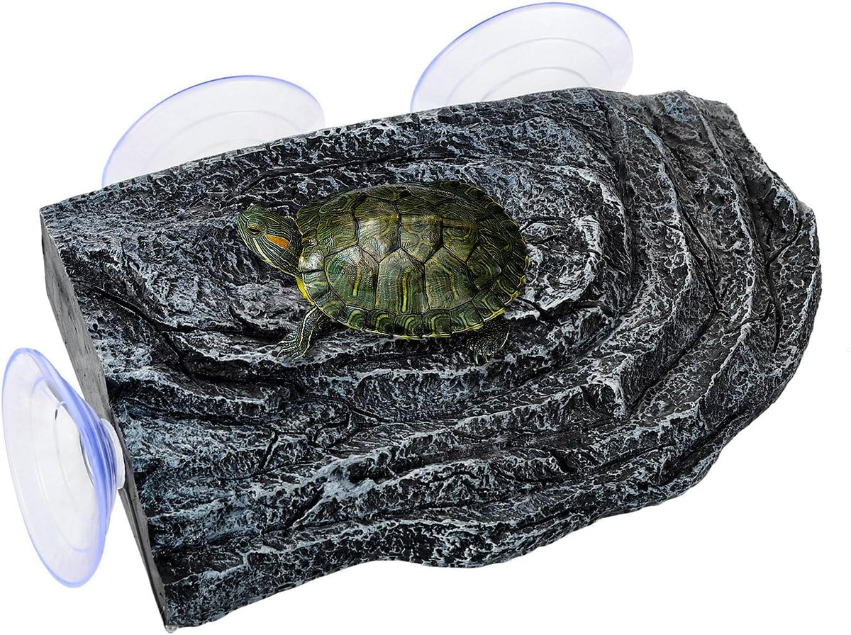 Turtle Basking Platform with 3pcs Suction Cups Resin Floating Climbing Terrace Simulated Rock Resting Dock for Semiaquatic Tortoise Frogs Lizards