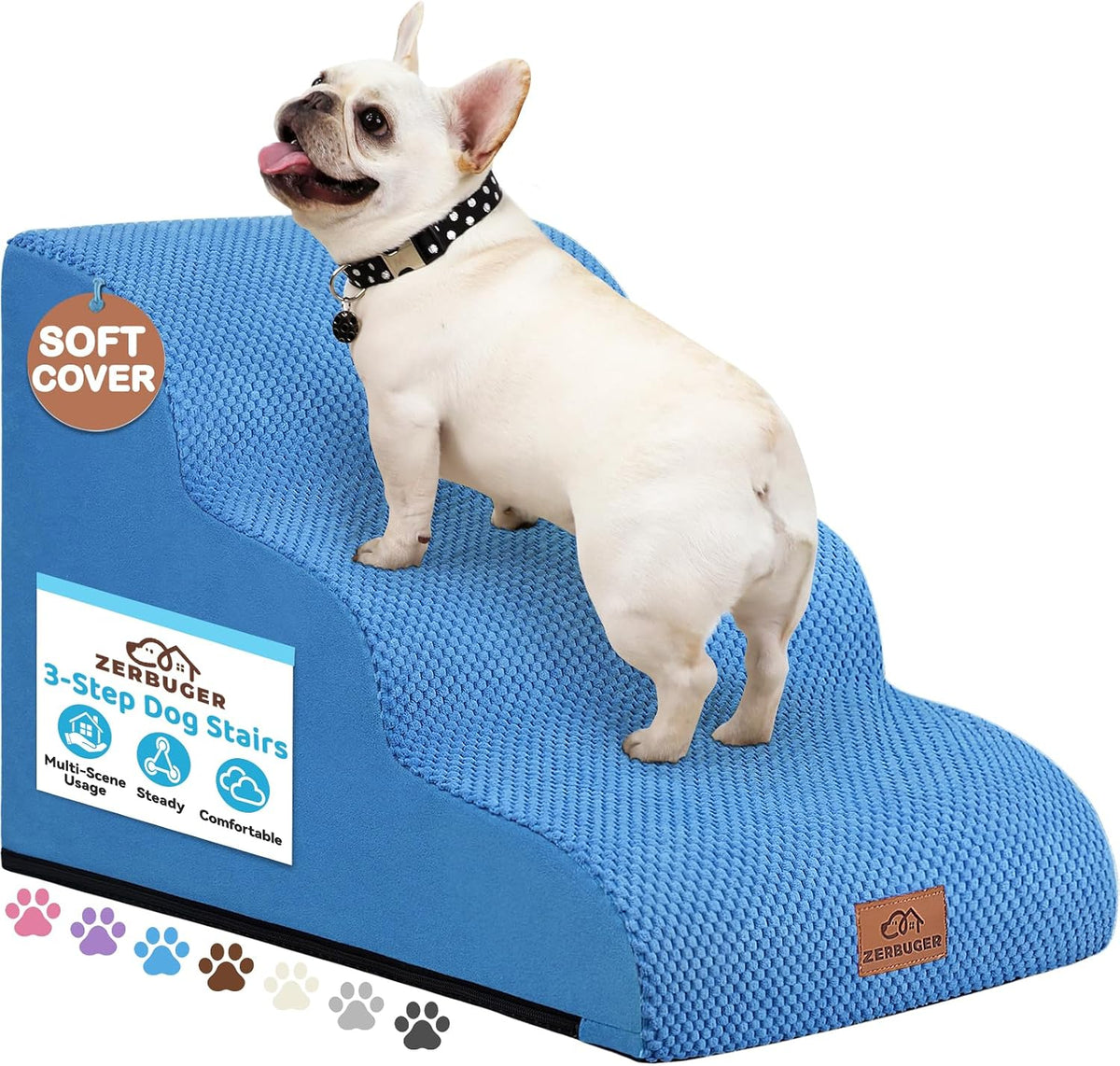 Zerbuger Dog Ramp and Stairs for Bed, Coffee 3 Steps 16" H, Nonslip Cover