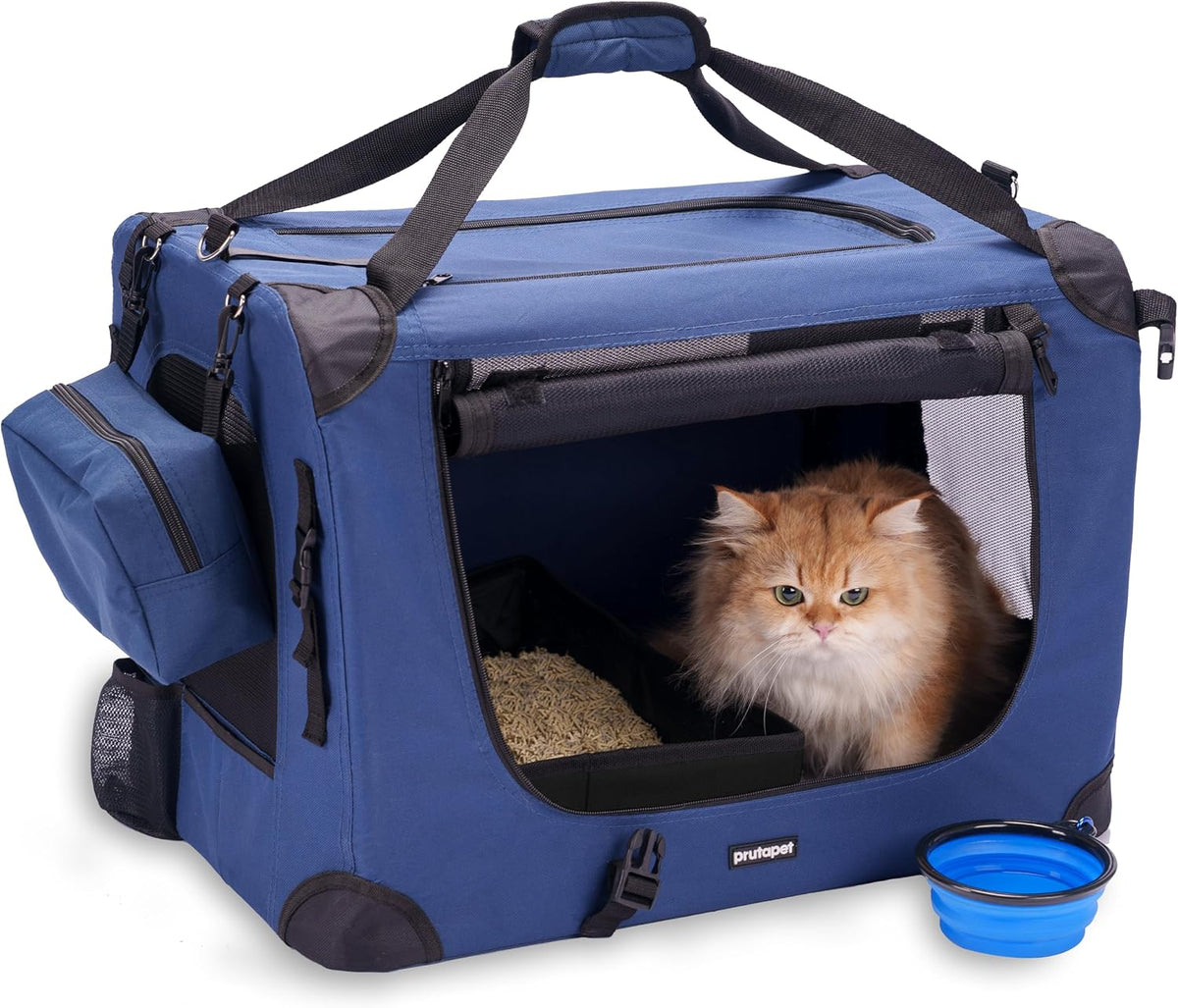 Prutapet Large Cat Carrier 24"x16.5"x16.5" Portable Dog Crate for Small Medium Dogs Collapsible Traveling Pet Crate with Collapsible Bowl