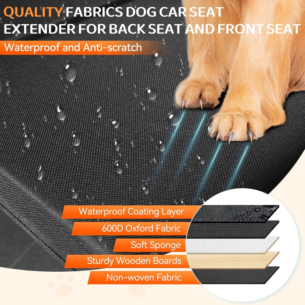 Car Seat Extender for Dogs, Backseat & Frontseat Extender for Large Dog up to 200 LBS, Foldable Seat Gap Filler for Most Cars with Detachable Lid