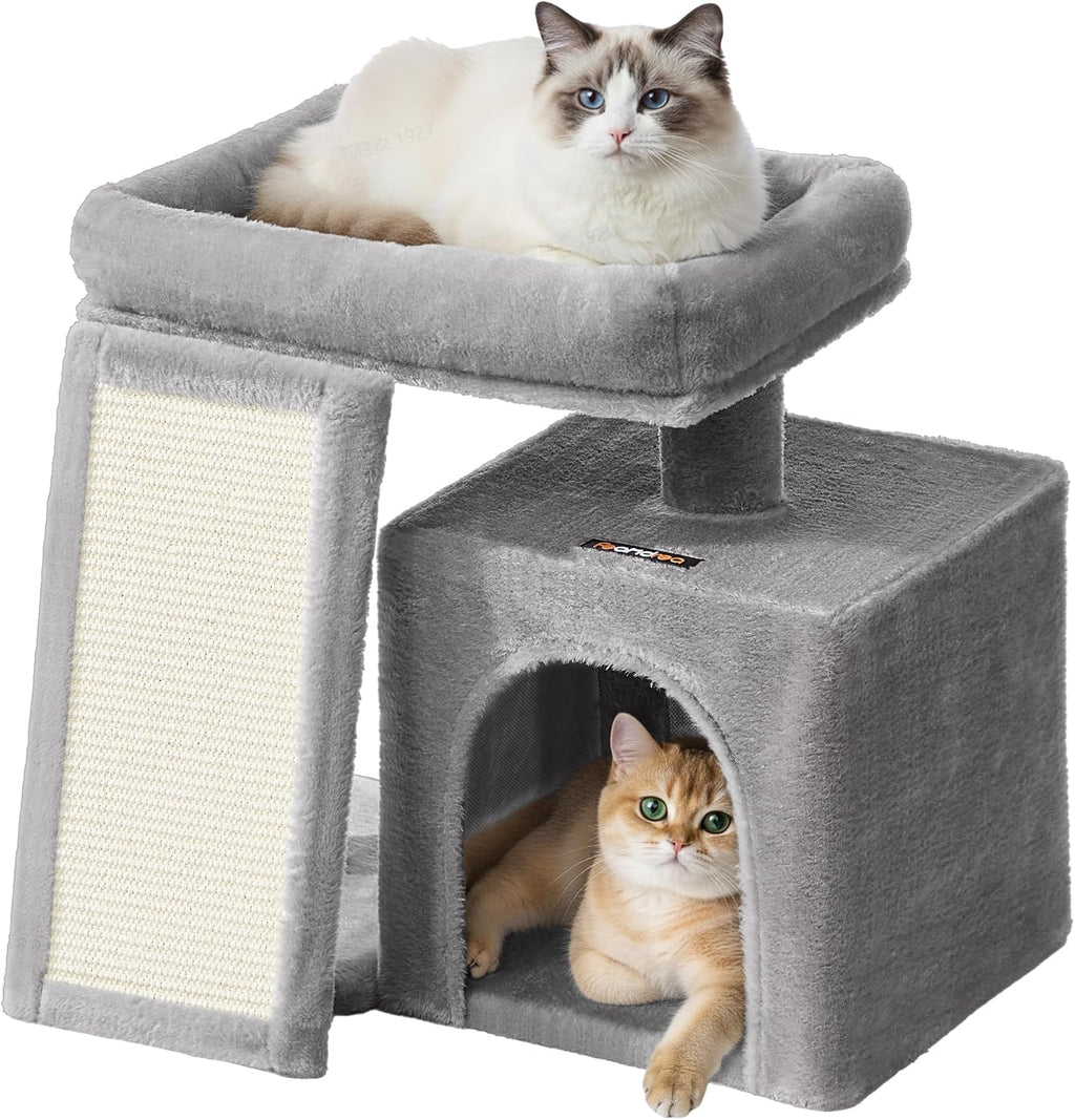Feandrea Cat Tree, 18.3-in Small Cat Tower, Cute Kittens Condo, Dove Gray