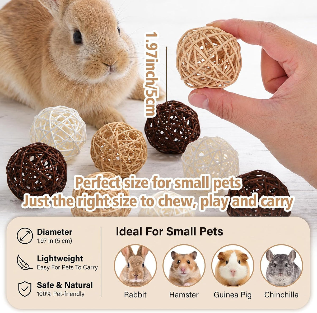 30pcs Bunny Chew Grass Balls, Willow Balls for Rabbits Guinea Pig Chew Toys
