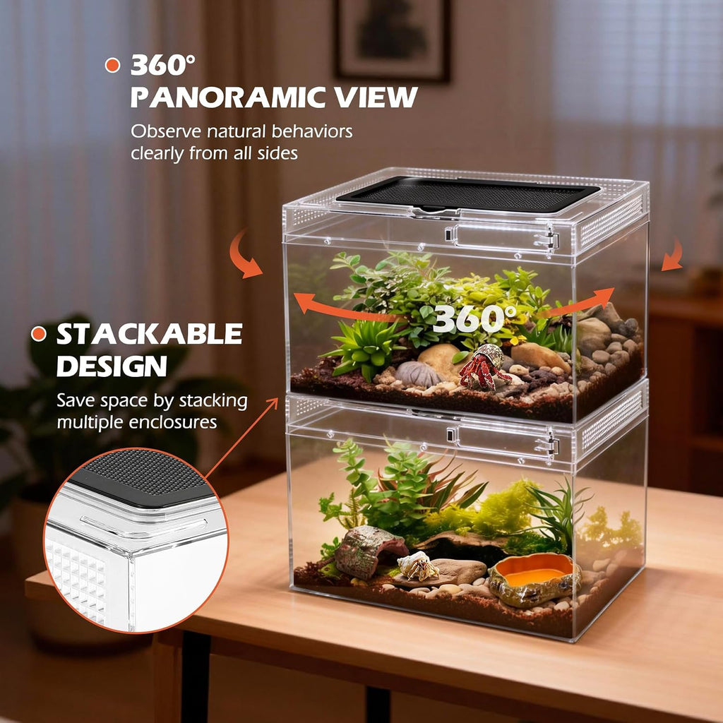 AZV Reptile Terrarium Starter Kit,8 Piece 3.2-Gal Clear PC Hermit Crab Tank