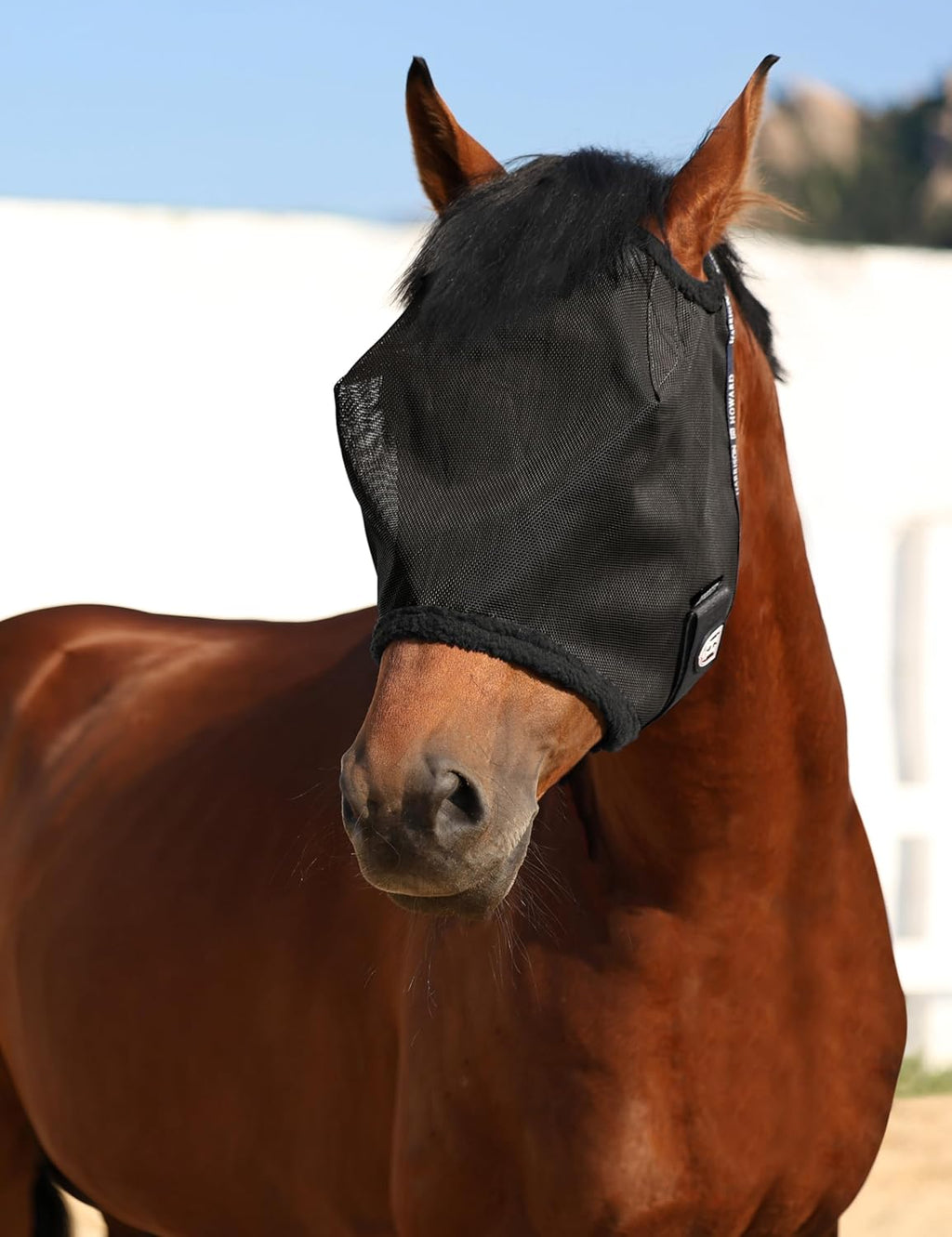 Harrison Howard All Round Mesh Horse Fly Mask UV Protective with Fleece Padded Edging Black L