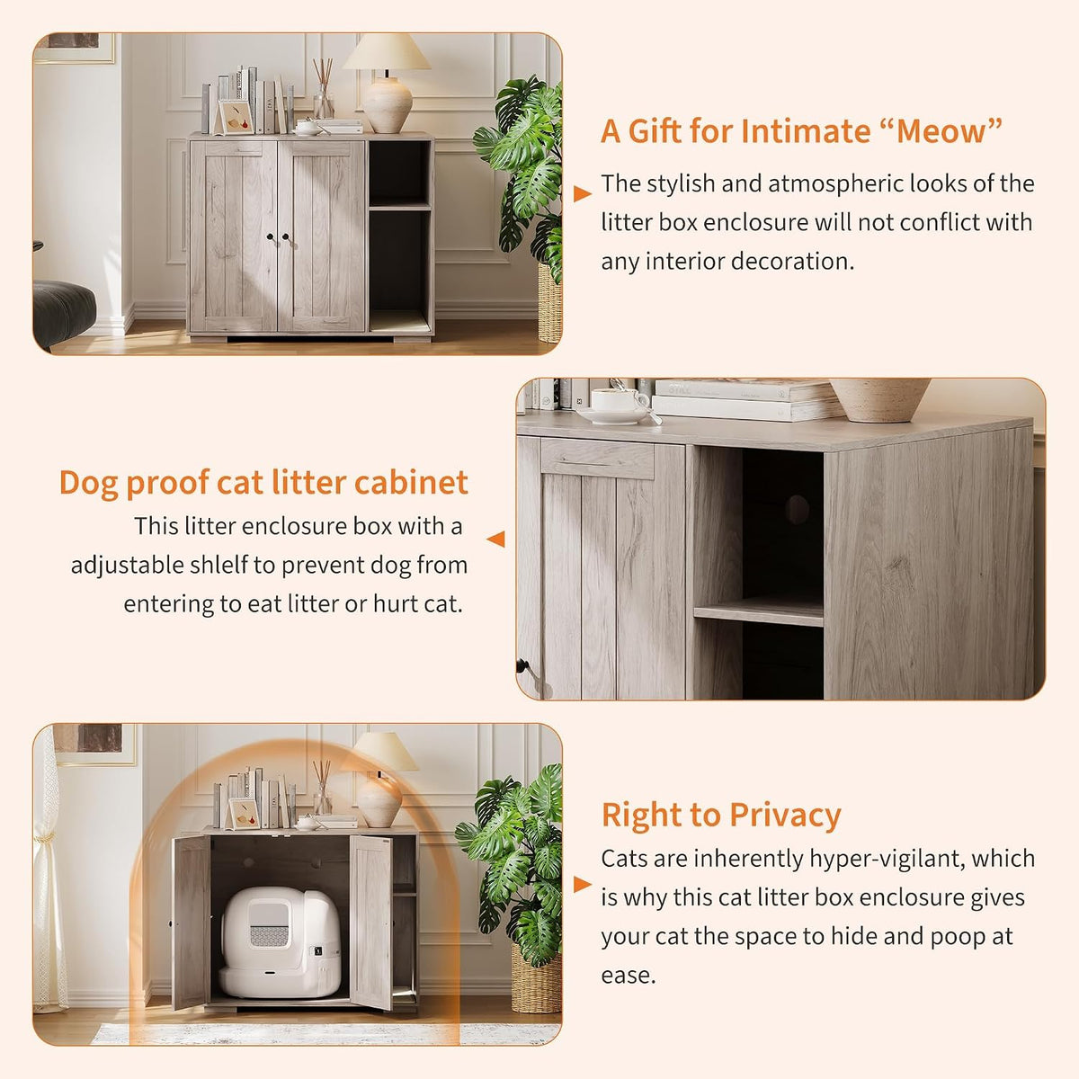 TrailBlaze Dog-Proof Large Cat Litter Box Enclosure with Power Outlet & Mark Pad – Hidden Cabinet for Self-Cleaning or Automatic Litter Boxes – Indoor Cat House Furniture – Gray