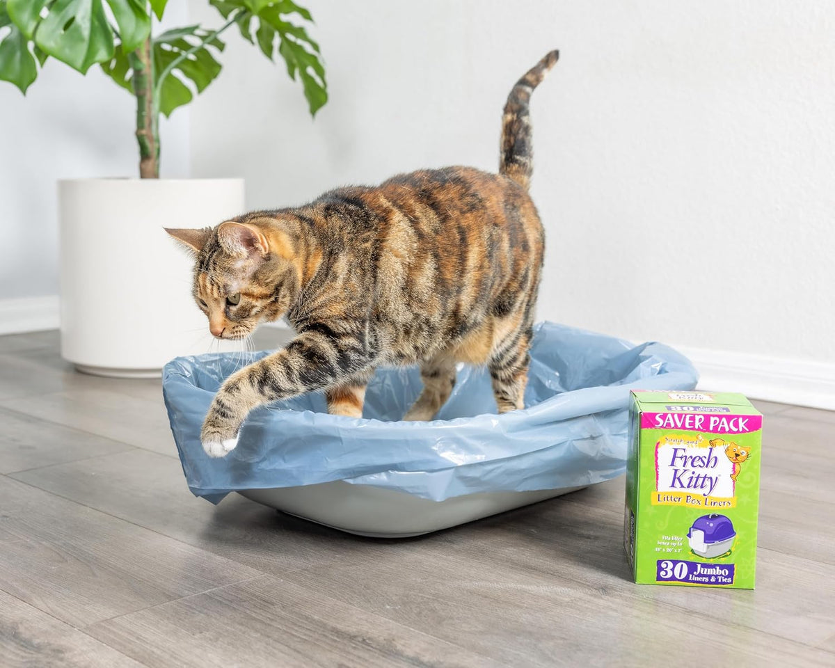 30 Count Fresh Kitty Litter Box Liners Super Thick, Durable, Easy Clean Up Jumbo Scented, Bags with Ties for Pet Cats