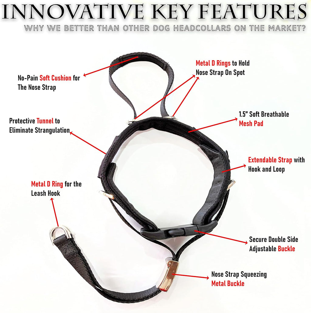 PetsProMax Dog Headcollar for Pulling & Reactive Dogs – No-Pull Training Collar with Behind-Head Leash Hook for Peaceful Walks, Instantly Stops Pulling Without Choking or Pinching (Red, L)