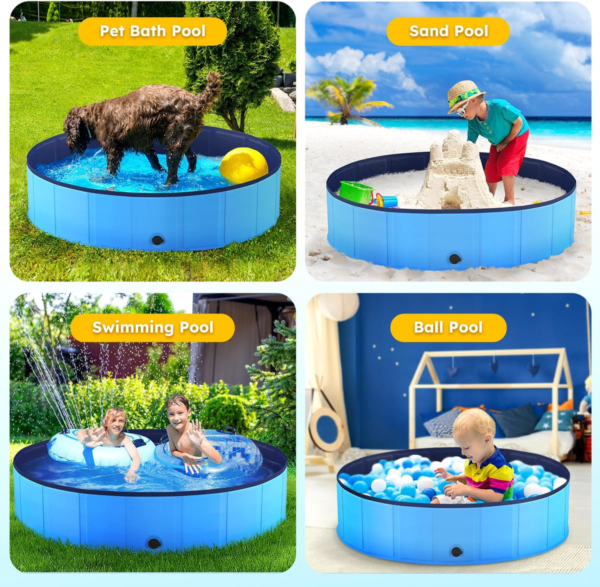 Niubya Foldable Dog Pool, Collapsible Plastic Dog Swimming Pool, 72x12 in
