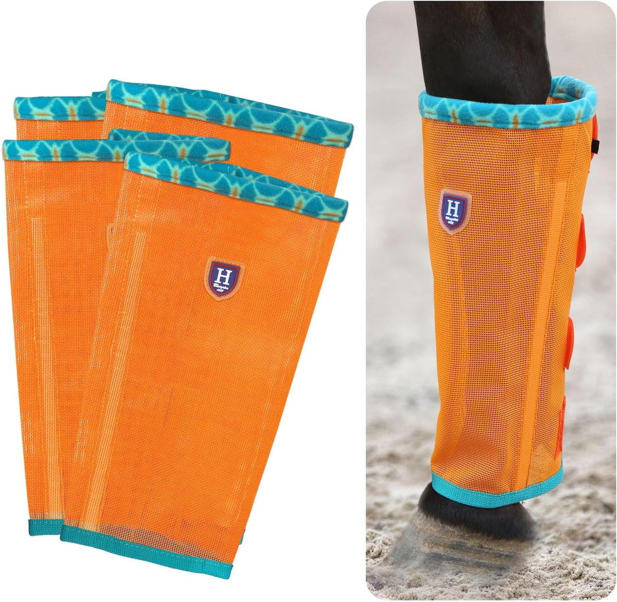 Fine Mesh Fly Boots Loose Fitting & Non-Slip Horse Fly Leggings Fleece Air Flow (Set of 4)