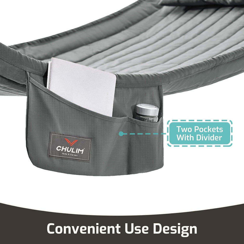 CHULIM Double Quilted Hammock with Hardwood Spreader Bars and Pillow
