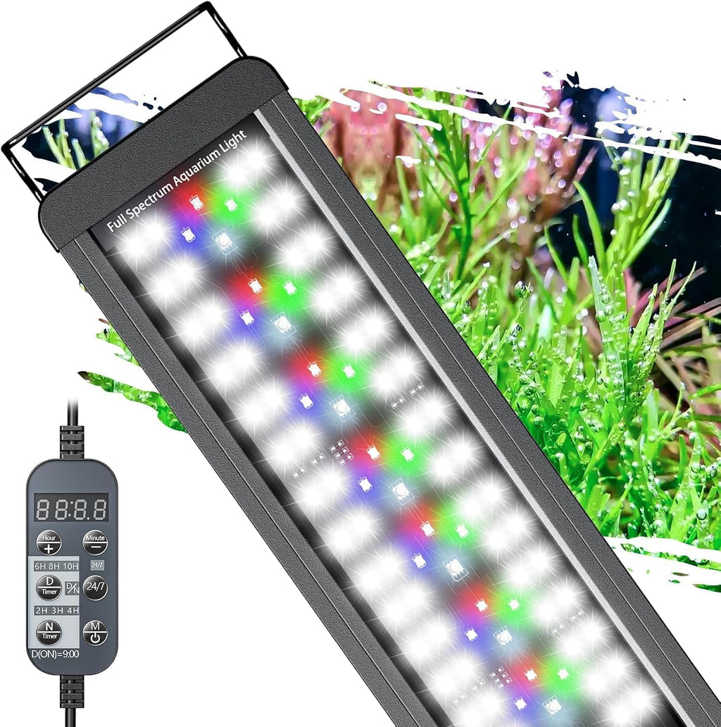 Pawfly 17W 24/7 Planted Aquarium LED Light for 12" to 18" Fish Tanks, Extendable Fish Tank Light with Timer & Full Spectrum (White/Blue/Red/Green), D/N Mode, Dimmable, Aquarium Grow Light for Plants