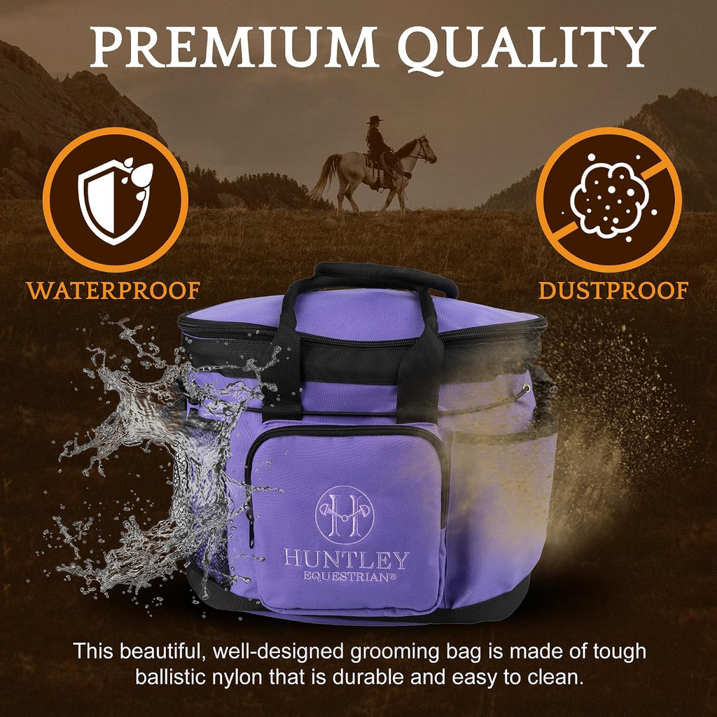 Huntley Equestrian Deluxe Grooming Bag Perfectly Designed Easy Access Multi Pocket Zipper Top Closure Double Handles Shoulder Strap Exterior Pockets - Purple