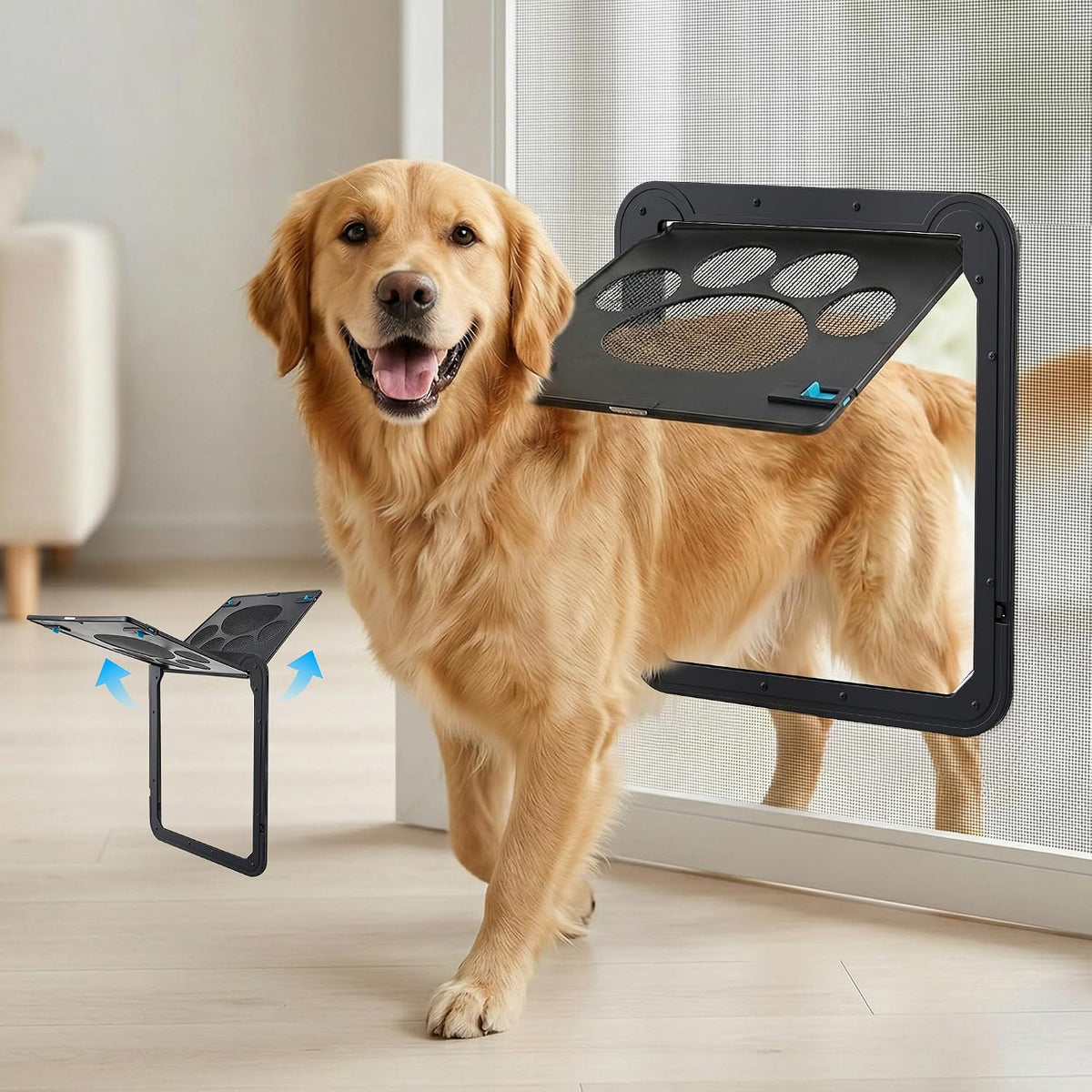 PetPrime Cat Door for Screen Door with Flap Opening 8×10 inches,Lockable Auto-Close Magnetic Pet Door for Cats & Small Dogs,Suitable for Sliding Screen Door,Easy Install,Small