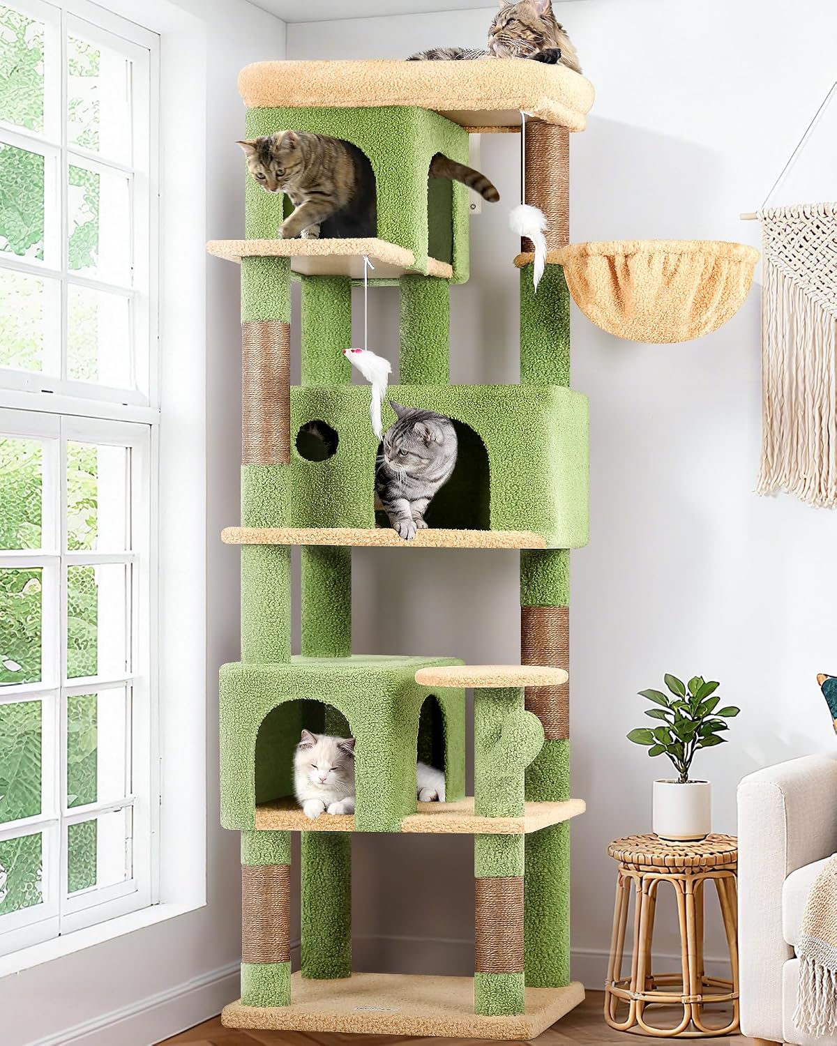 Globlazer F66 Corner Cat Tree, 66in Multi-Level Climbing Tower, Beige