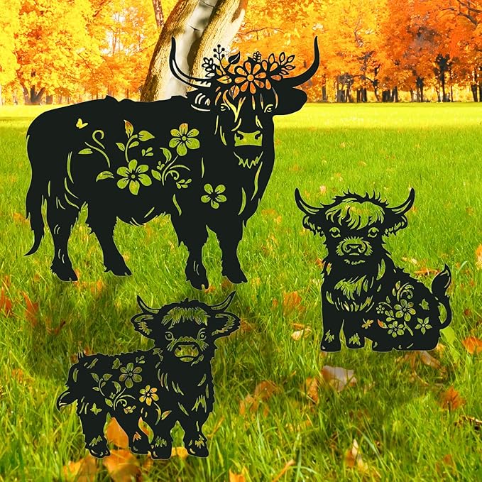 Highland Cow Metal Garden Stakes Yard Decor, Lawn Ornaments Outdoor, Yard Art by RNGMSI
