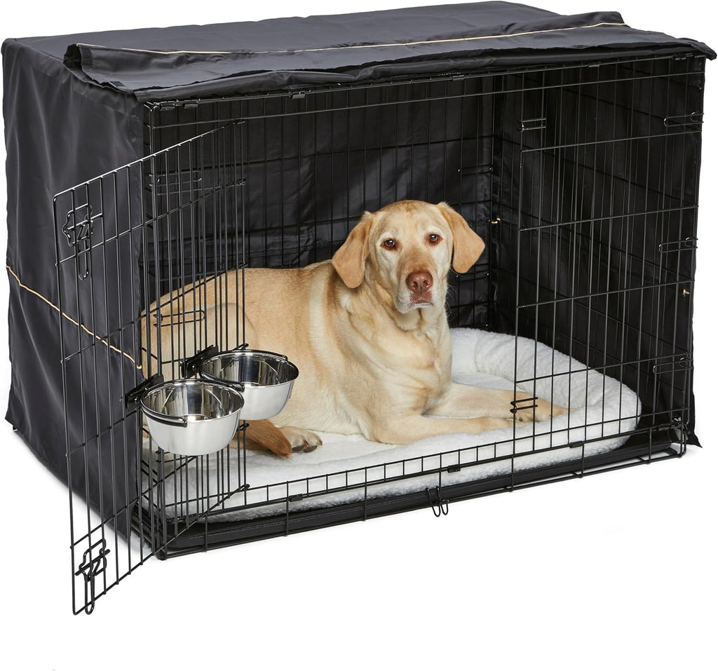 MidWest Homes for Pets XS Double Door iCrate Starter Kit, 22-inch Dog Crate Bundle for Extra-Small Dogs, Includes Cage, Pet Bed, 2 Bowls and Privacy Cover