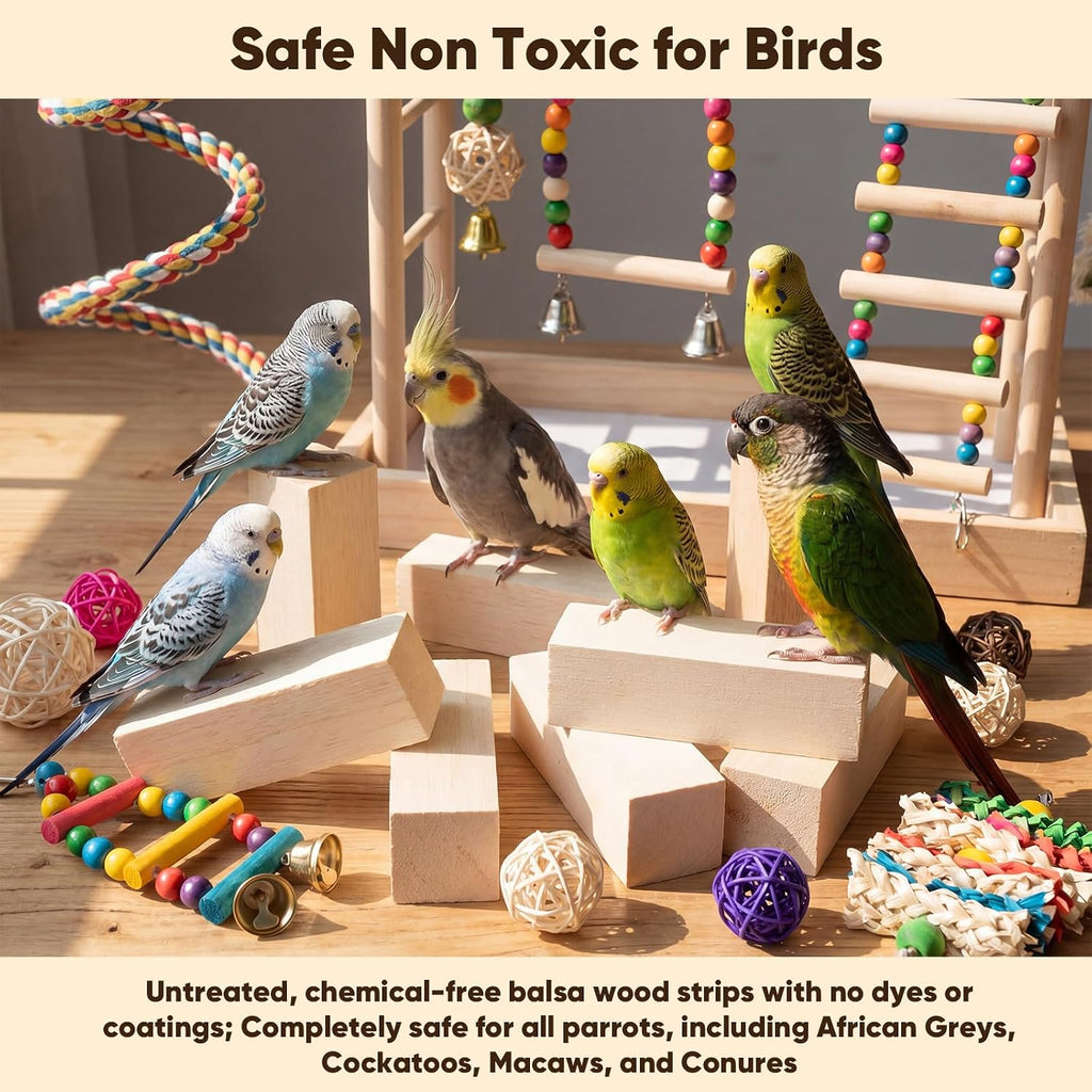 Junkin 8 Pack Balsa Wood Blocks Bird Chew Toys, 2x2x6 Inch