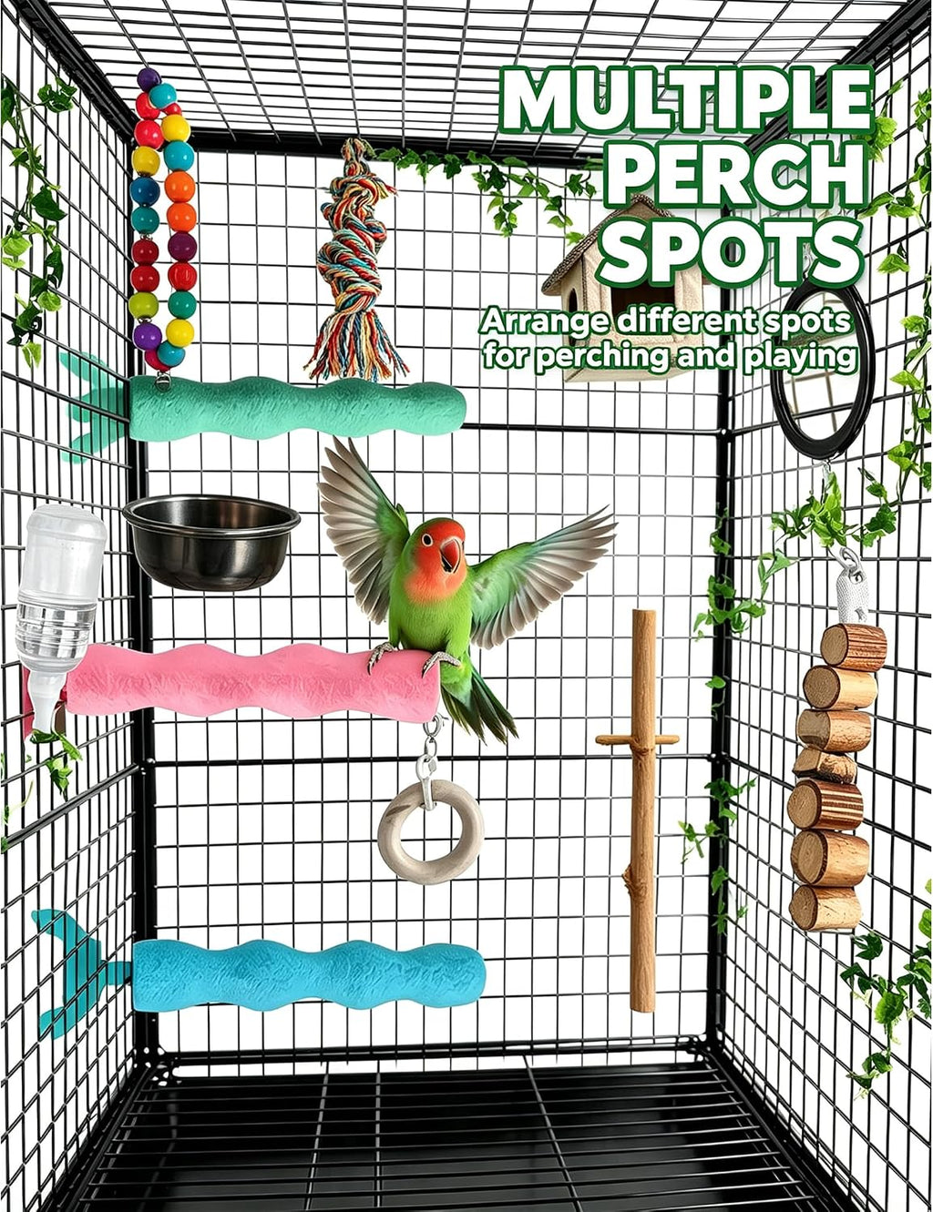 Wave PLA Bird Perch with Twisted Plastic Ring Stand Set for Parrots