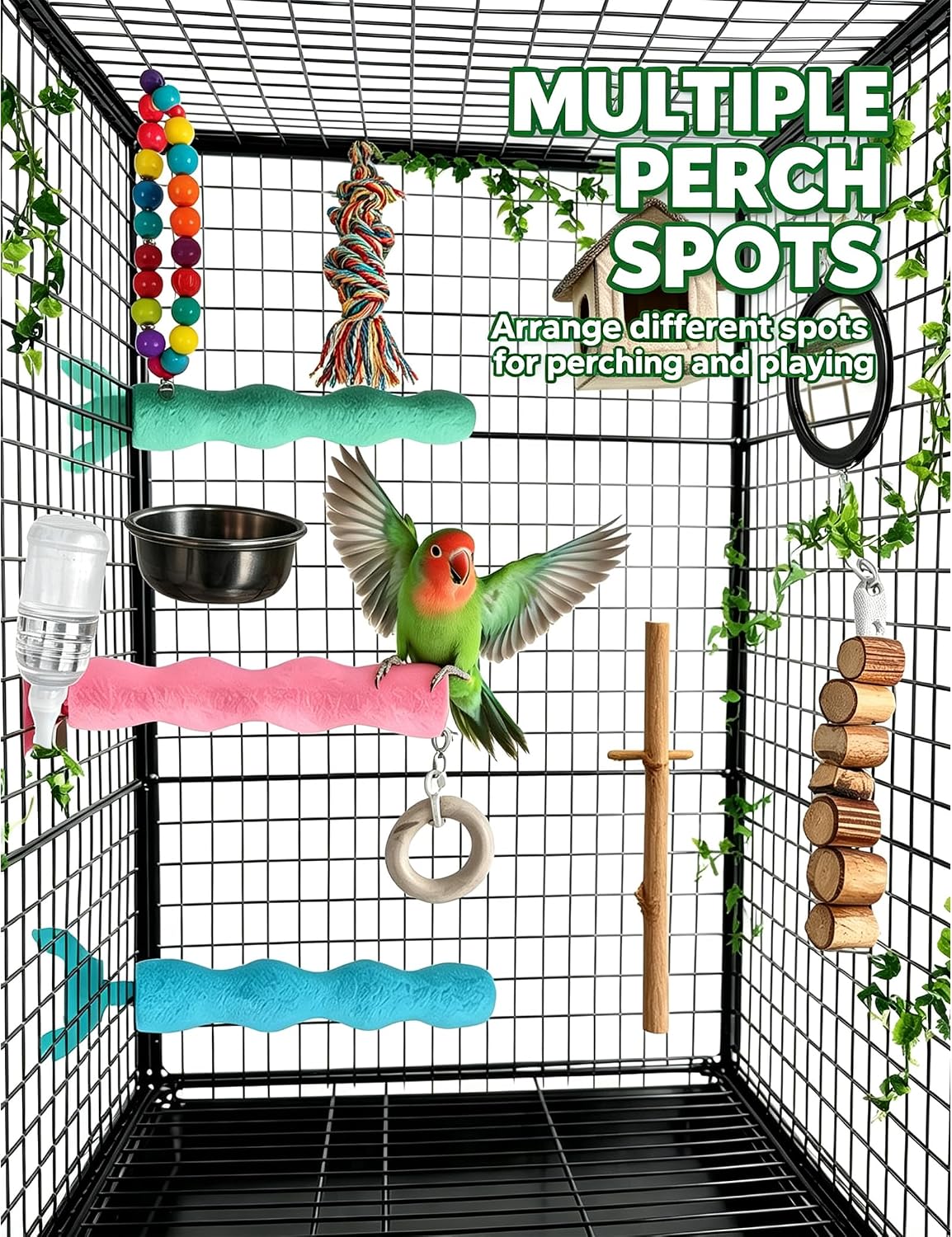Wave PLA Bird Perch with Twisted Plastic Ring Stand Set for Parrots