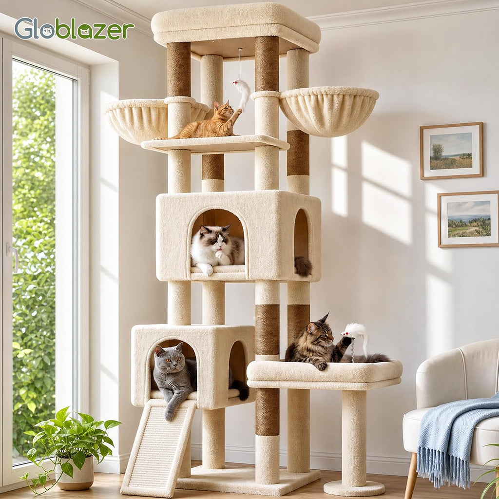 Globlazer Heavy Duty Cat Tower for Indoor Cats 20lb, 73in, S73B, Beige