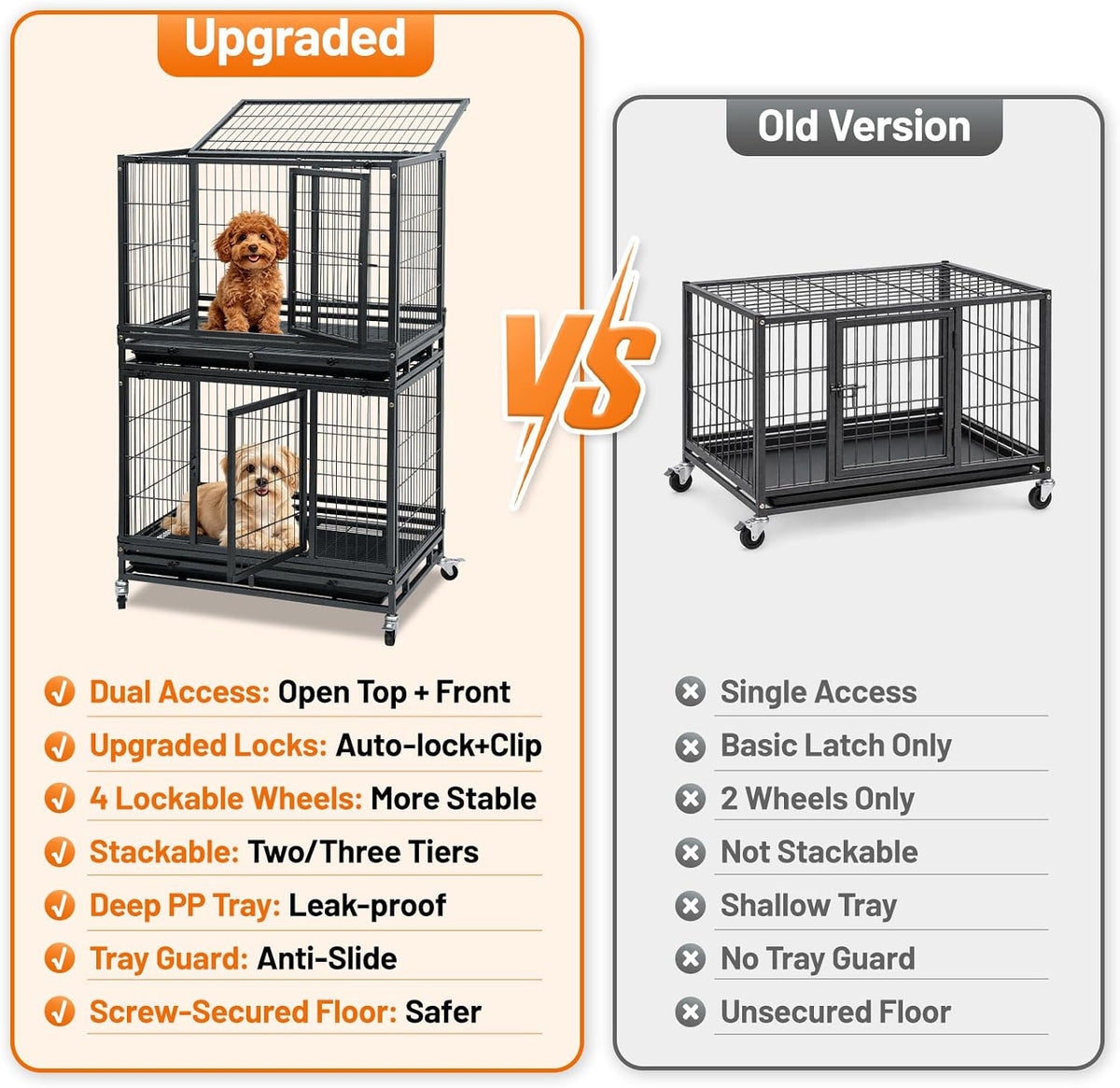 Homey Pet 31" Stackable Dog Crates, Two Tier Heavy Duty Dog Cage Kennel