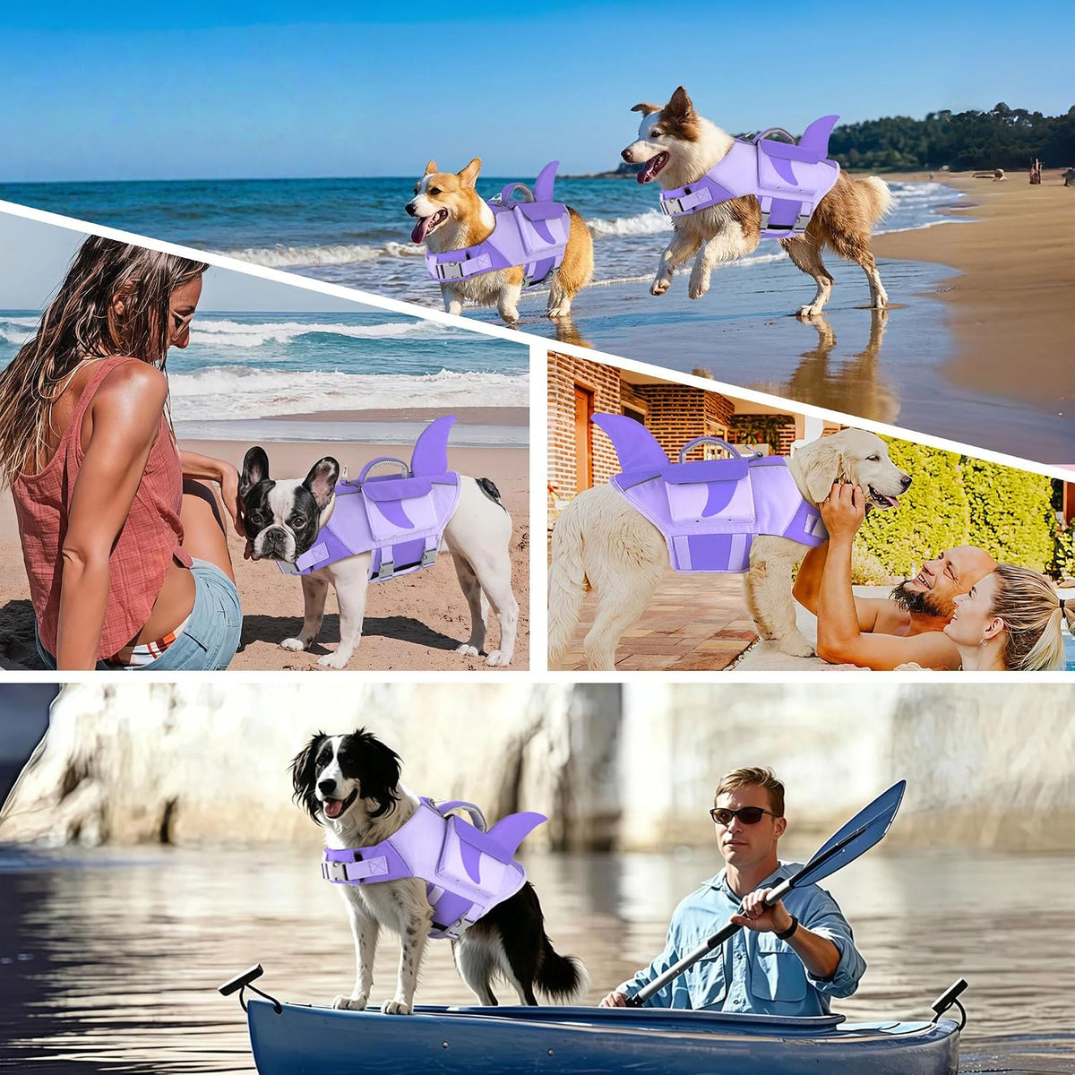 Dogcheer Shark Dog Life Jacket, High Buoyancy Dog Life Vest with Removable Foam Panels, Rescue Handle & Reflective Stripes, Dog Swimming Vest for Swim-Loving, Beginner, Senior & Weak Dogs, Purple XS