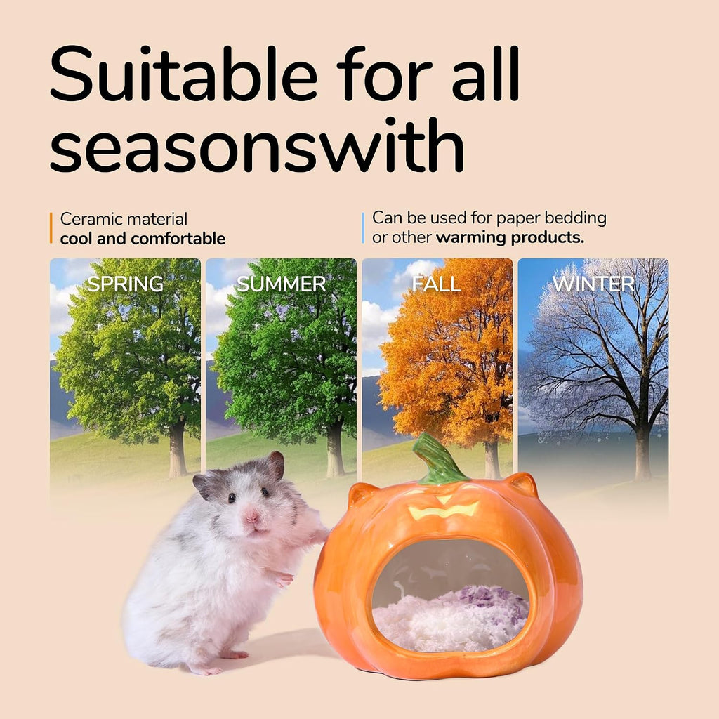 Halloween Pumpkin‑Shaped Ceramic Hamster Hideout, Small Pet House