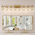 Hasipu 8-Light Brushed Gold Vanity Light Fixtures with Clear Crystal Shade