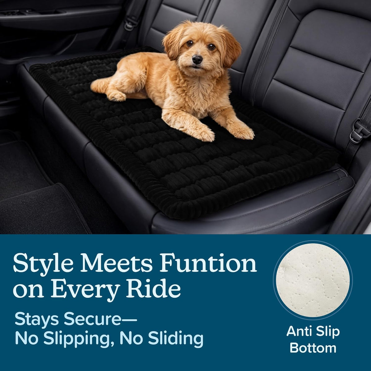 Dog Bed for Car Back Seat - Non-Slip Pet Seat Cover for Backseat, Floor, or Couch - 24.5x52.5 Inch Machine Washable Dog Mat for Car, Trucks, and SUVs - Pet Travel Accessories by PETMAKER (Black)