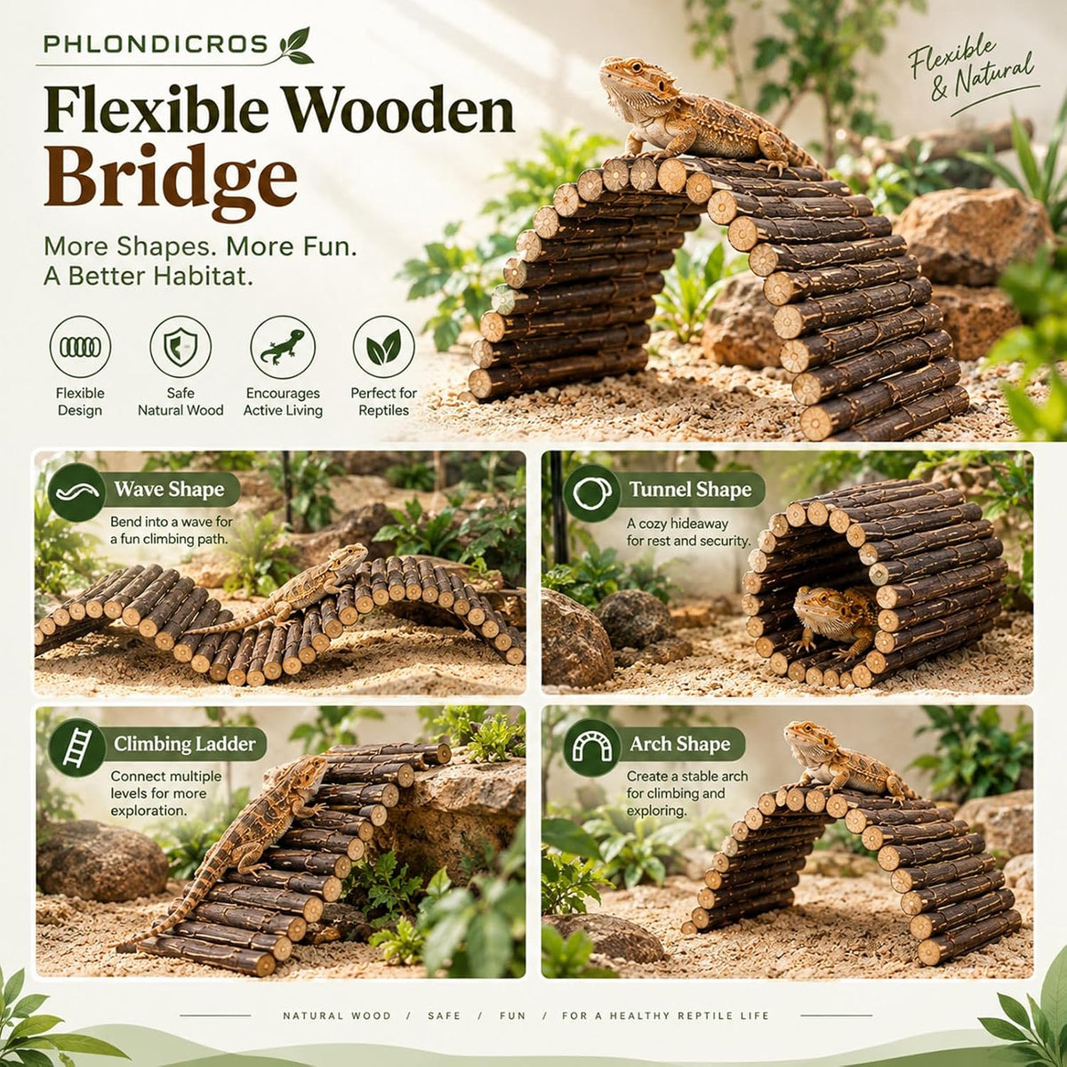 Bearded Dragon Tank Accessories, Reptile Terrarium Kit, Vines Plants Decor Hammock Hide Climbing Bridge for Geckos Lizards Hermit Crabs Chameleons Snakes and Spiders