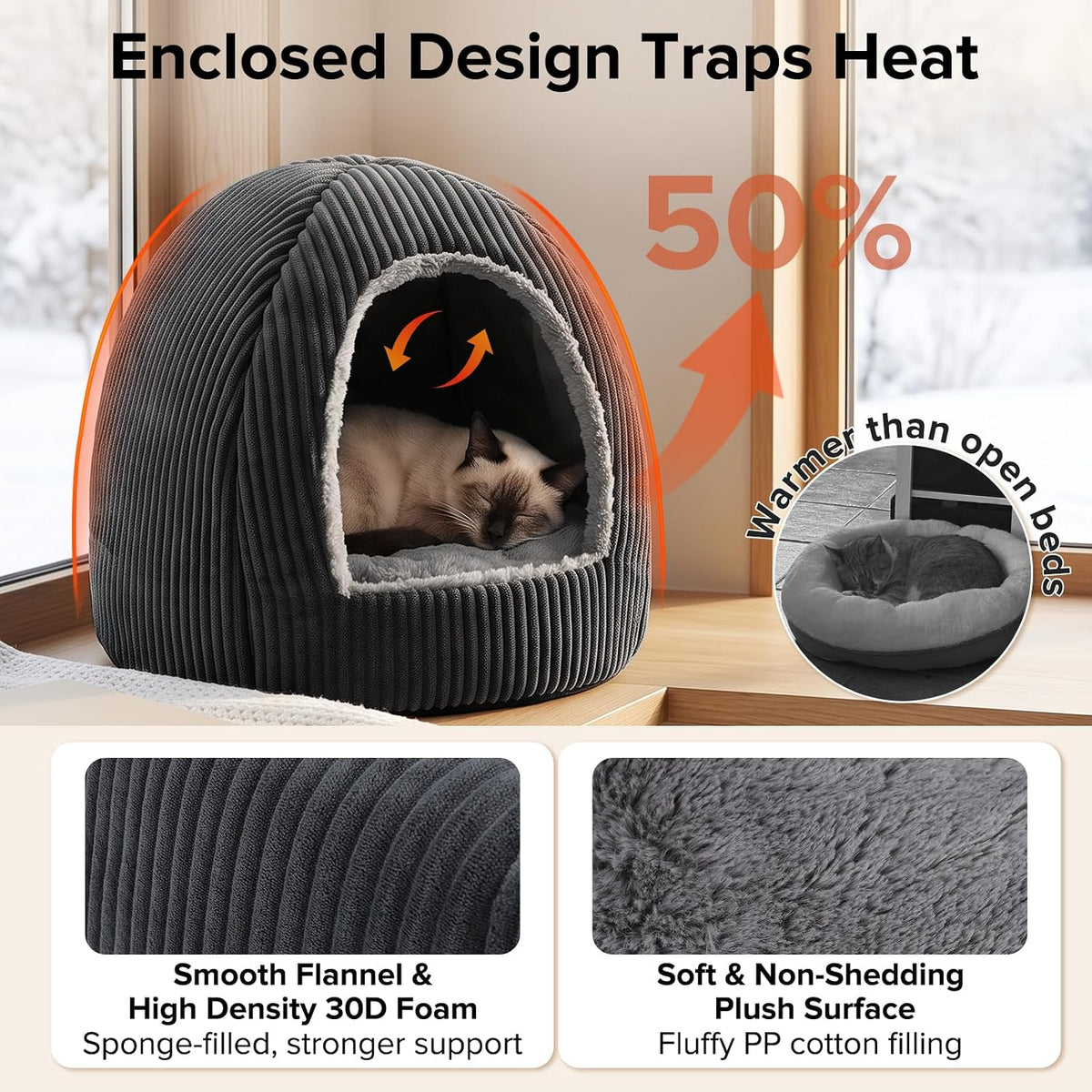 2-in-1 Cat Beds for Indoor Cats Cave Enclosed Bed with Washable Pillow