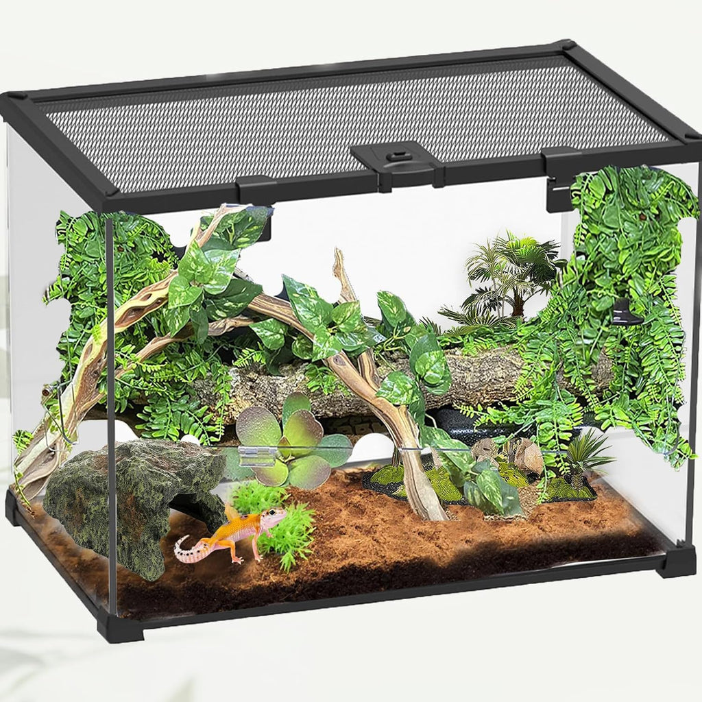Reptile Rock Hideout Cave,Tortoise Hide Caves,Resin Hides Shelter,Reptile Green Plant Decoration Habitat Decor Terrarium Accessories for Lizards Bearded Dragon Gecko Turtles Spiders