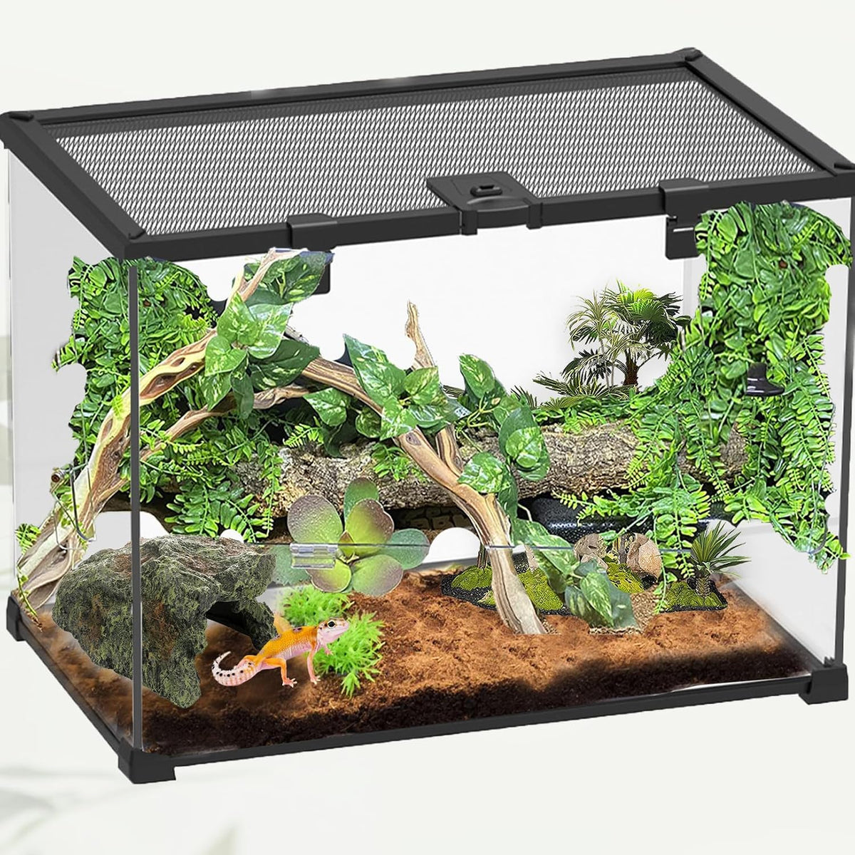 Reptile Rock Hideout Cave,Tortoise Hide Caves,Resin Hides Shelter,Reptile Green Plant Decoration Habitat Decor Terrarium Accessories for Lizards Bearded Dragon Gecko Turtles Spiders