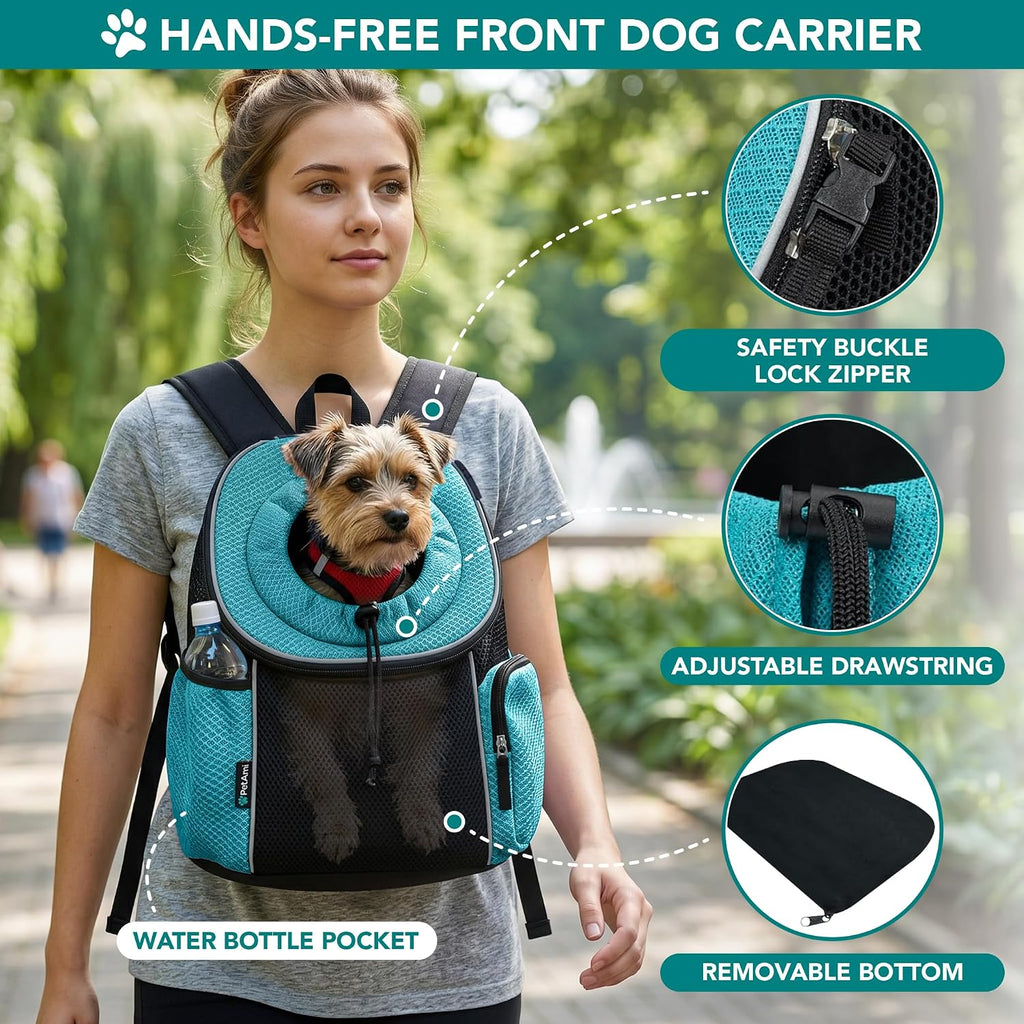 PetAmi Dog Carrier Backpack, Hands Free Front Pet Carrier, 10lbs, Teal Blue