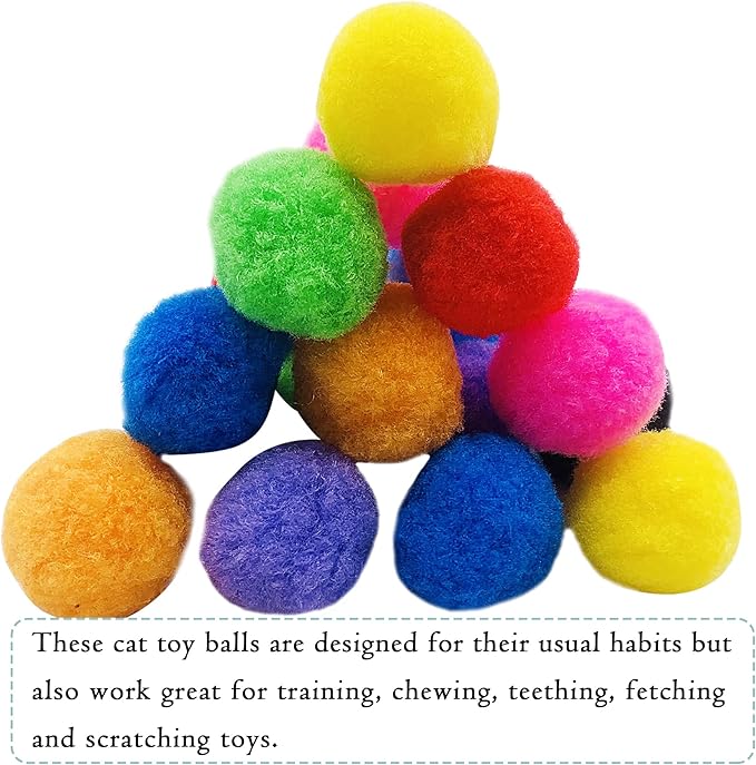 PET SHOW 100pcs 1.5"/3.8cm Cat Toy Balls Bulk Soft Kitten Pompon Toys Indoor - Image 7