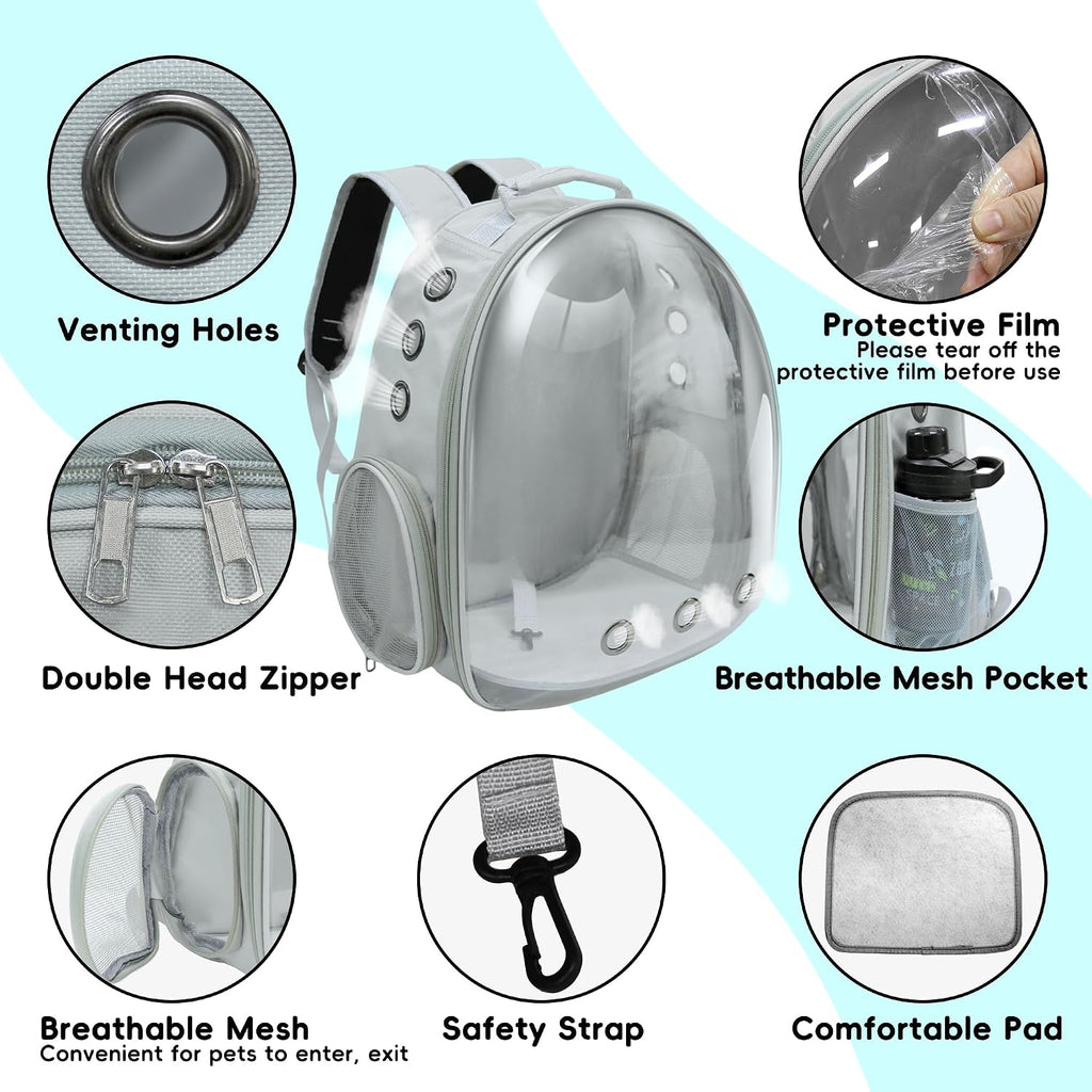Cat Backpack, Airline Approved Bubble Carrying Bag for Small Medium Dogs Cats, Space Capsule Pet Carrier Dog Hiking Backpack Travel Carrier (Grey)