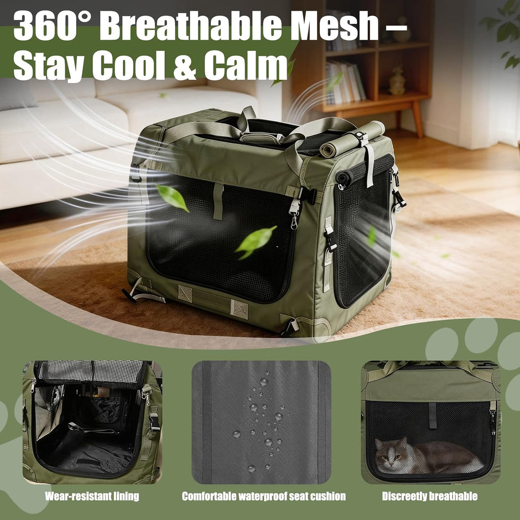 Extra Large Cat Carrier for 2 Cats with Foldable Frame