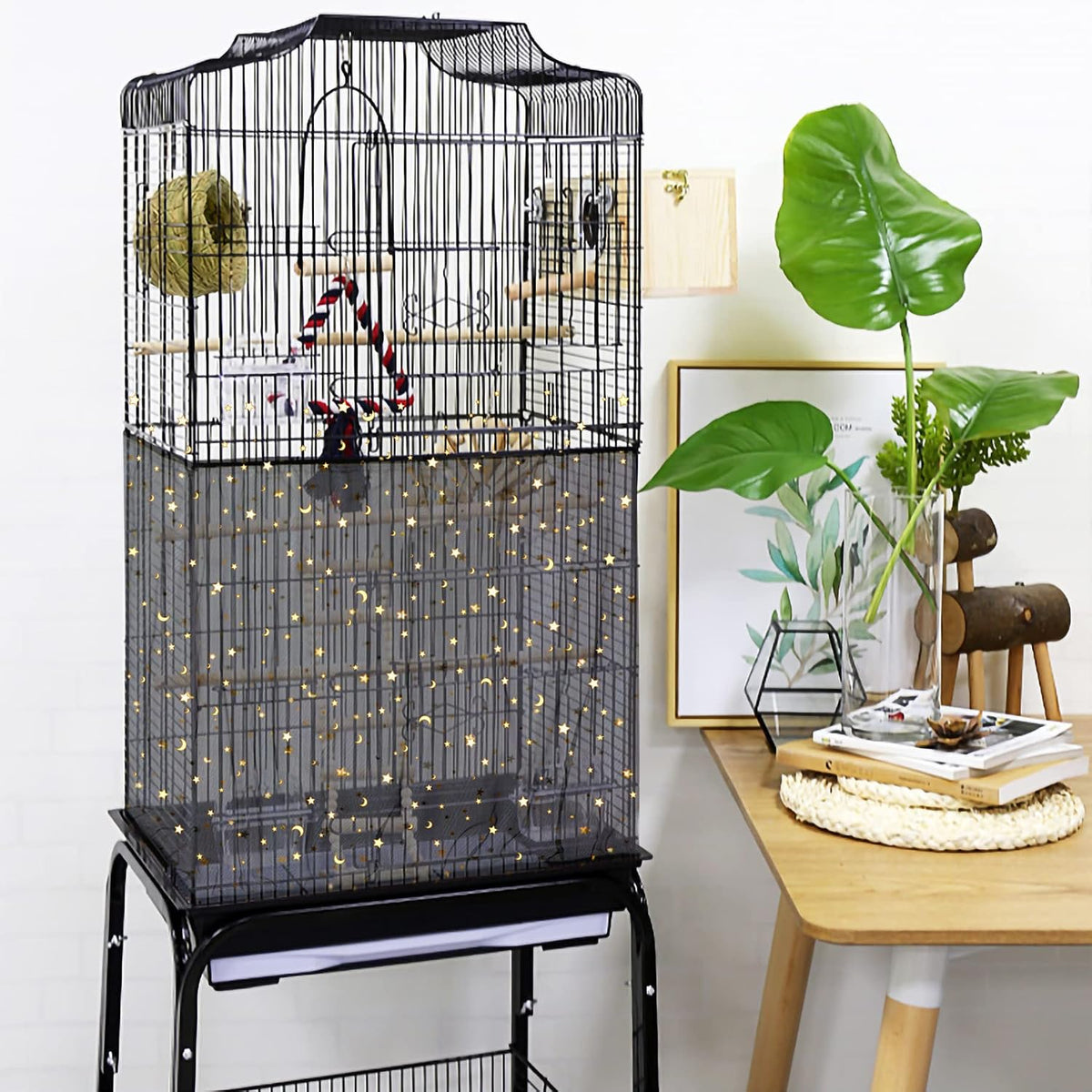 JULMELON 2 Pcs Bird Cage Seed Catcher Adjustable Netting Cover with Hooks