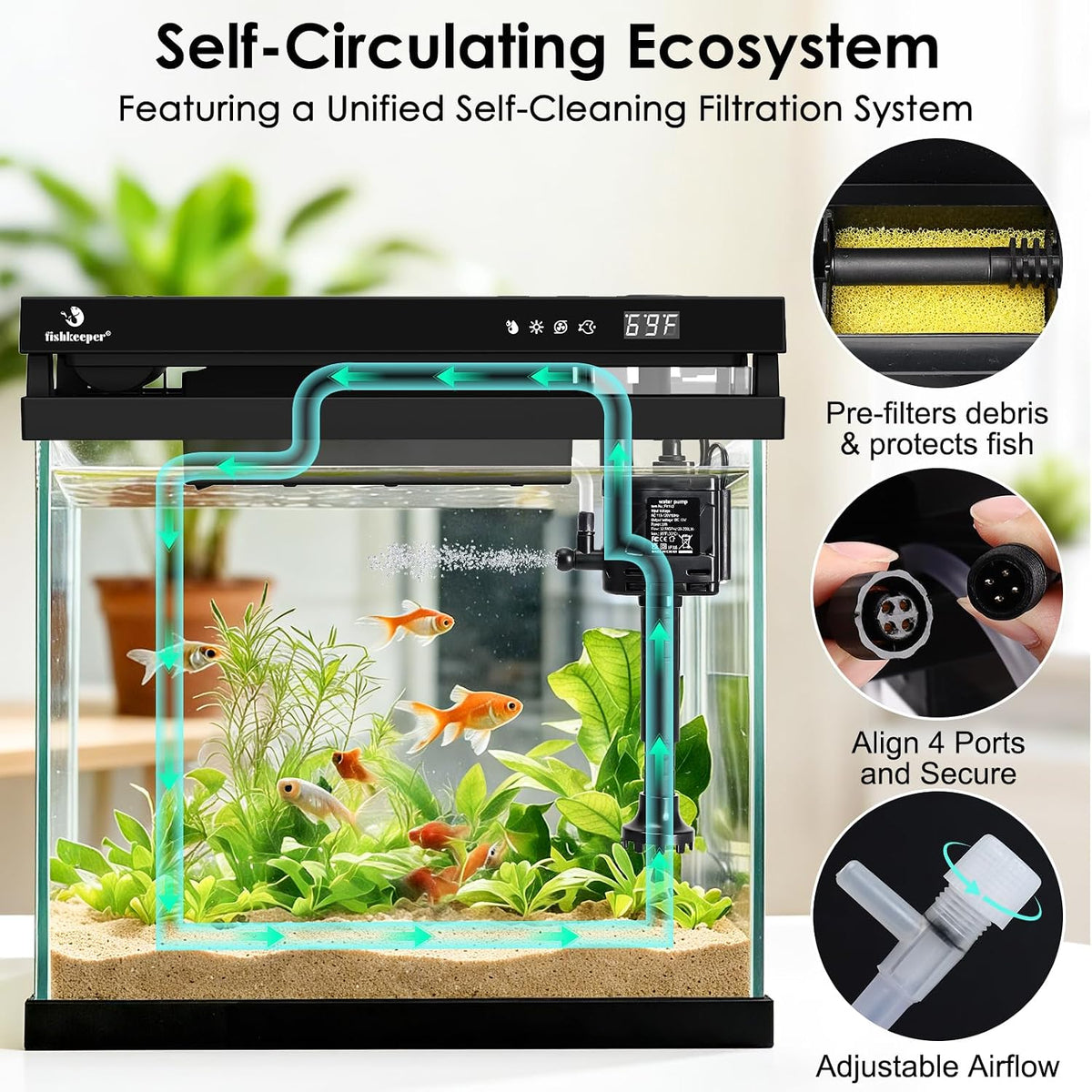 fishkeeper 2.3G Smart Aquarium - HD Glass Fish Tank Kits with Auto Feeder