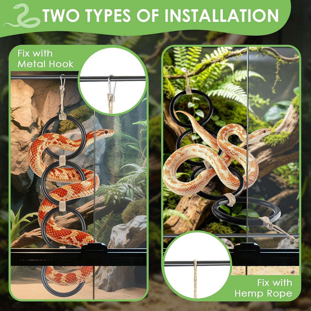 DBNESS Snake Climbing Rings, Ball Python Enclosure Enrichment Ring, Adjustable Reptiles Terrarium Decor Accessories for Corn Snakes, Garter Snakes, Iguana, Lizards, Chameleons, Parrot (Black-2pcs)